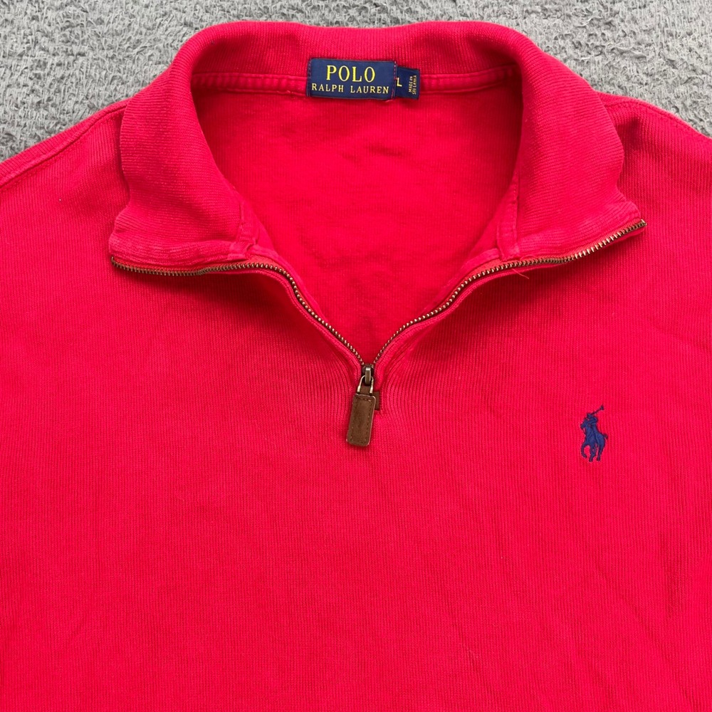 Polo Ralph Lauren Red Quarter Zip Pullover Sweater‎ Mens Size L Long Sleeve